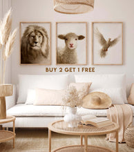 Load image into Gallery viewer, Set of 3 FRAMED PRINT (Lion+Lamb+Dove)