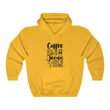 Load image into Gallery viewer, Coffee Gets Me Started Jesus Keeps Me Going Unisex Hoodie