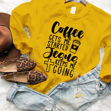 Load image into Gallery viewer, Coffee Gets Me Started Jesus Keeps Me Going Unisex Sweatshirt