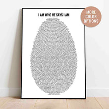 Load image into Gallery viewer, project made new, Custom Jesus Painting, Christian Art, lds art, Bible Art, Scripture Word Art, Scripture Print, Fingerprint Bible, Thumbprint Bible, Verses on Identity, fingerprint verses, verse thumbprint, bible verse painting, gods fingerprint, I am who He says I am