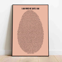 Load image into Gallery viewer, project made new, Custom Jesus Painting, Christian Art, lds art, Bible Art, Scripture Word Art, Scripture Print, Fingerprint Bible, Thumbprint Bible, Verses on Identity, fingerprint verses, verse thumbprint, bible verse painting, gods fingerprint, I am who He says I am