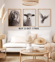 Load image into Gallery viewer, Set of 3 FRAMED PRINT (Lion+Lamb+Dove)
