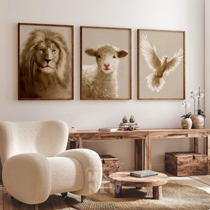 Set of 3 FRAMED PRINT (Lion+Lamb+Dove)