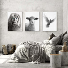 Load image into Gallery viewer, Set of 3 FRAMED PRINT (Lion+Lamb+Dove)
