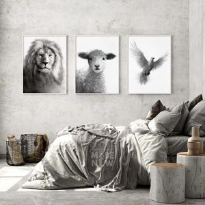 Set of 3 FRAMED PRINT (Lion+Lamb+Dove)