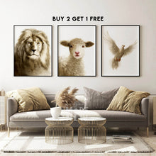 Load image into Gallery viewer, Set of 3 FRAMED PRINT (Lion+Lamb+Dove)
