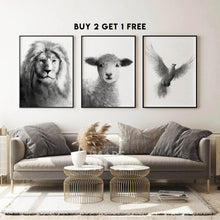 Load image into Gallery viewer, Set of 3 FRAMED PRINT (Lion+Lamb+Dove)
