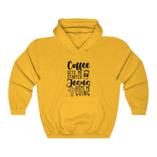 Load image into Gallery viewer, Coffee Gets Me Started Jesus Keeps Me Going Unisex Hoodie
