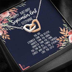 Personalized To September Birthday Girl - Interlocked Hearts Necklace